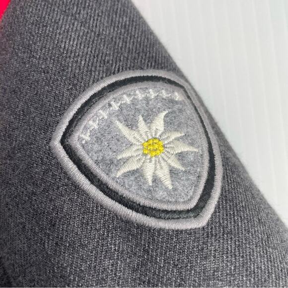 Alp-n-rock Chamonix down quilted bomber jacket steel grey and Swiss red size S - Picture 3 of 13